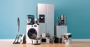 Essential home appliances including fridge, washer, vacuum, and kitchen gadgets for dowry.