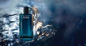 Davidoff Cool Water perfume bottle surrounded by swirling water