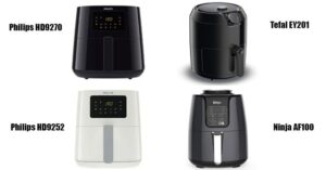 Comparison of Philips, Tefal, and Ninja air fryer models.