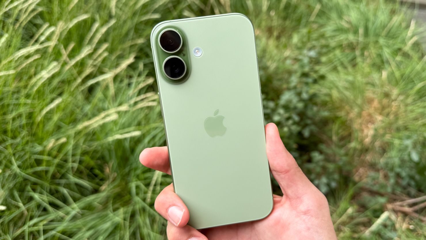 iPhone 17 in green color with dual rear cameras and sleek flat-edge design.