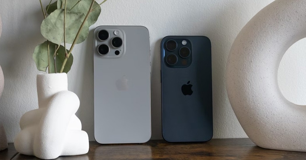 Two iPhone models displayed side by side