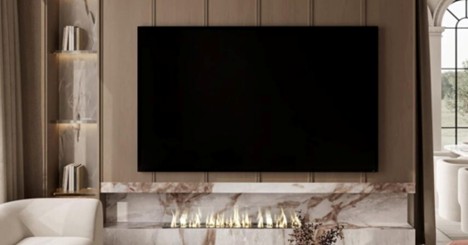 Wall-mounted TV in a modern living room interior
