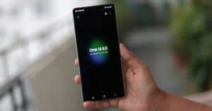 smartphone showing One UI 8.5 update screen indicating system software update and performance changes