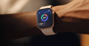 Apple Watch displaying sleep tracking score on wrist
