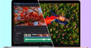MacBook Pro with video editing software and vibrant display for creative professionals