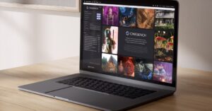 MacBook Pro running Cinebench benchmark for performance testing and professional workloads