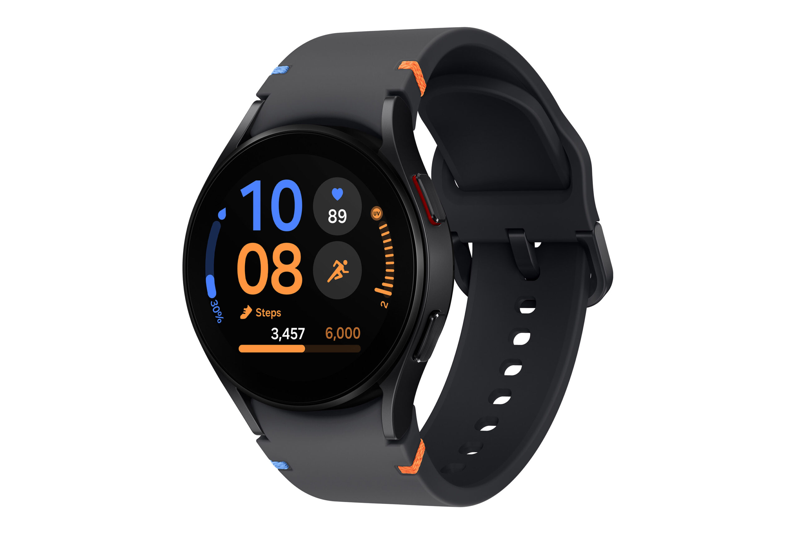Black round smartwatch with fitness tracking display