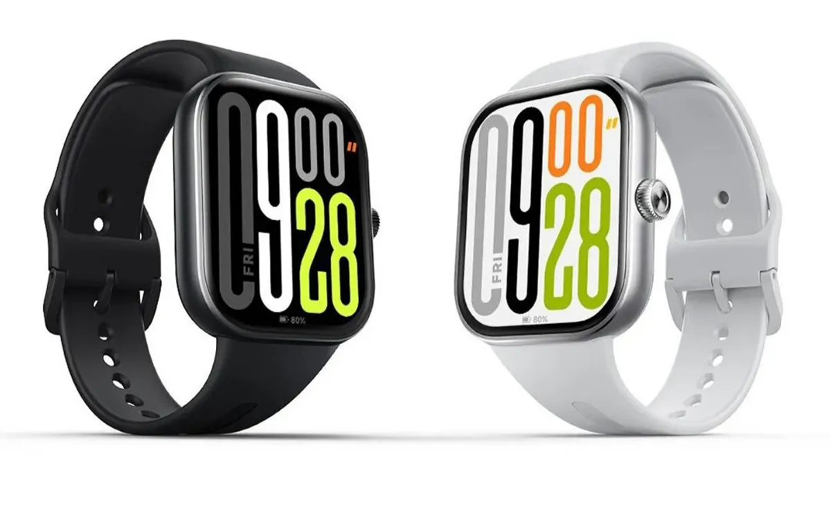 Black and white rectangular smartwatches with digital displays