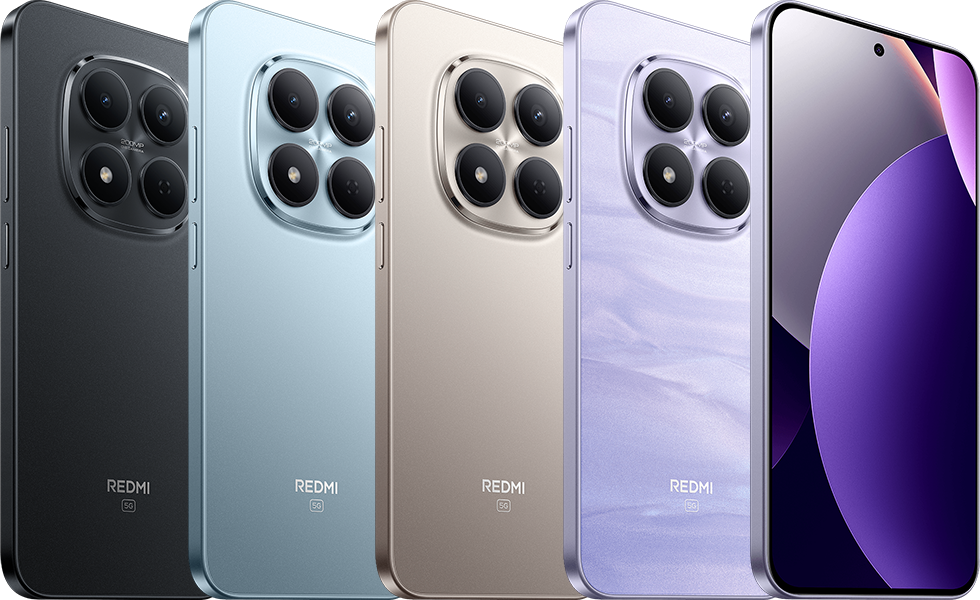 Redmi Note 15 smartphone lineup in multiple colors showcasing the rear camera design, premium finish and front display. 
