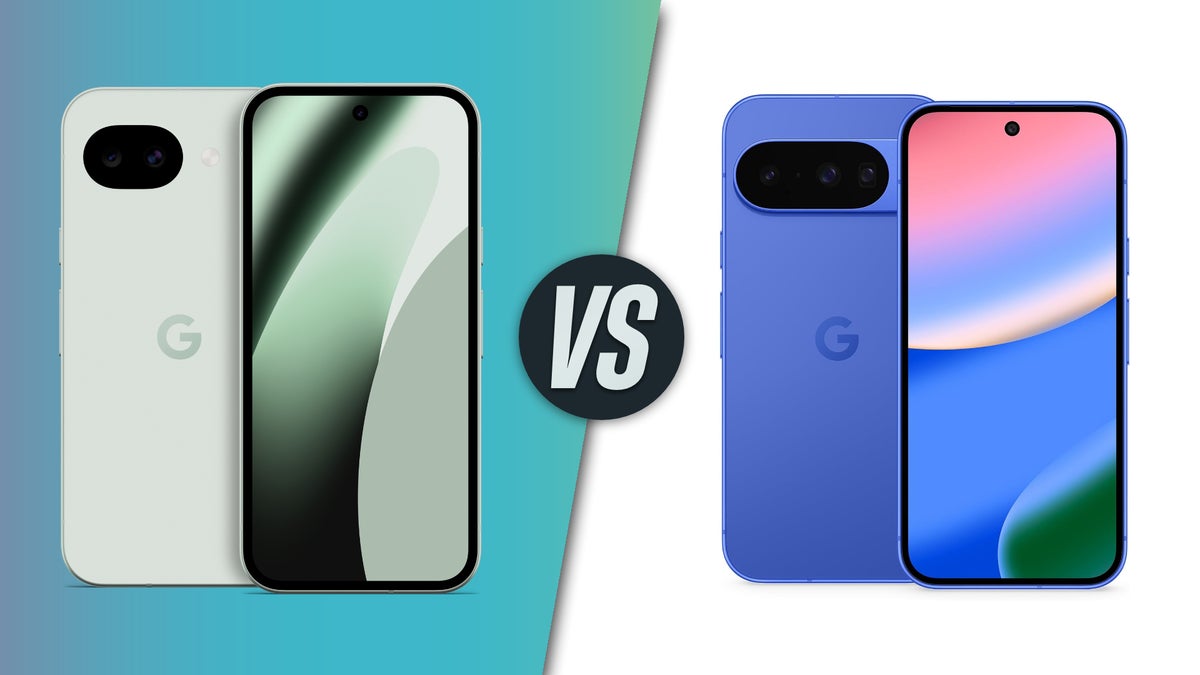 Google Pixel 10a vs Google Pixel 10 comparison showing design differences, display, camera module and overall smartphone appearance. 