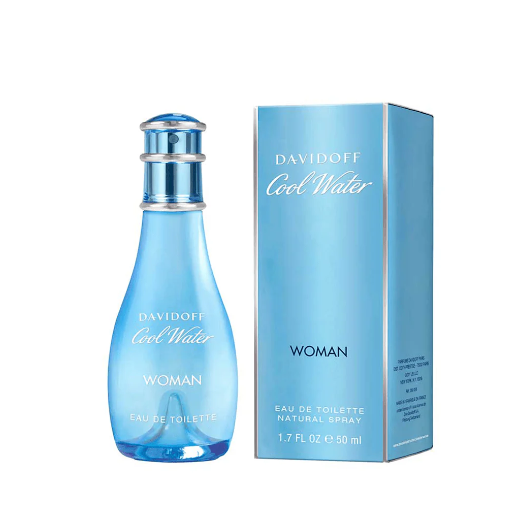 Davidoff Cool Water Woman perfume bottle with blue packaging on a white background
