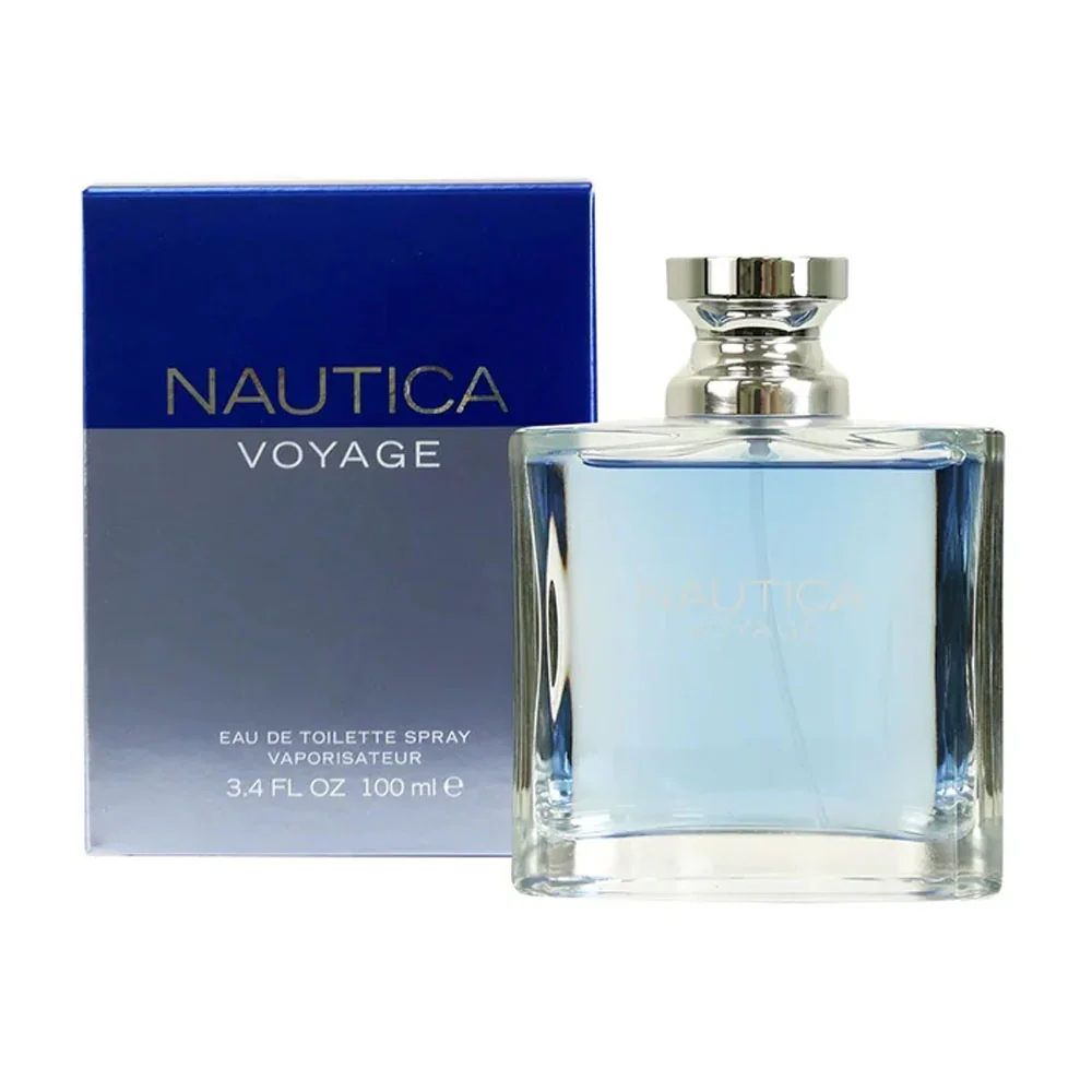 Nautica Voyage Eau de Toilette bottle and box with fresh aquatic fragrance for everyday summer wear. 