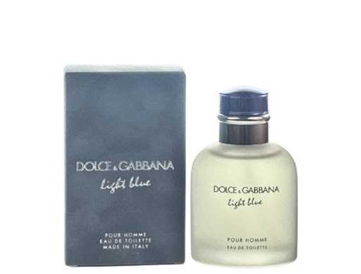 Dolce & Gabbana Light Blue Pour Homme Eau de Toilette bottle and box with fresh citrus summer fragrance. 