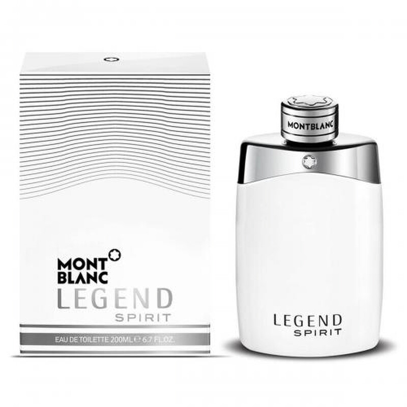 Montblanc Legend Spirit Eau de Toilette bottle and box with fresh woody aromatic men's fragrance. 