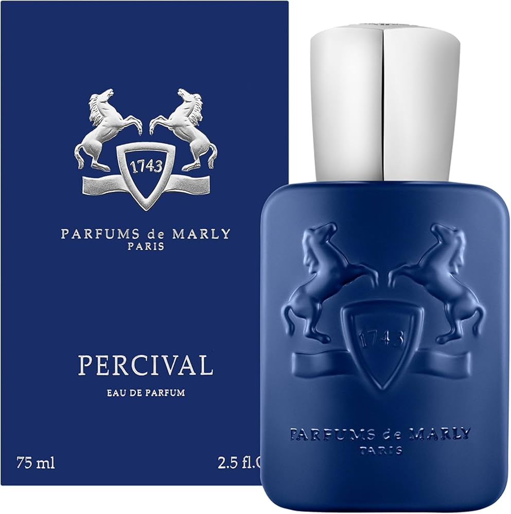 Parfums de Marly Percival Eau de Parfum bottle and box with fresh aromatic masculine fragrance design. 