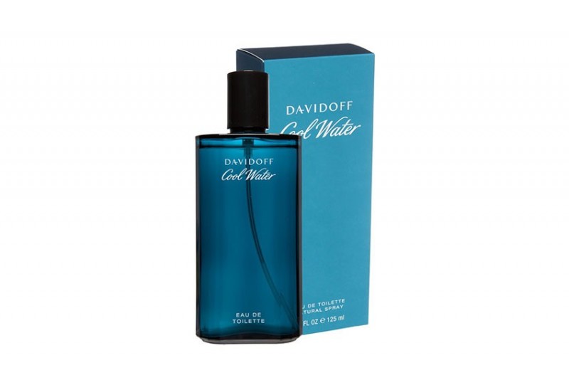 Davidoff Cool Water Eau de Toilette bottle and box with iconic fresh aquatic fragrance design. 