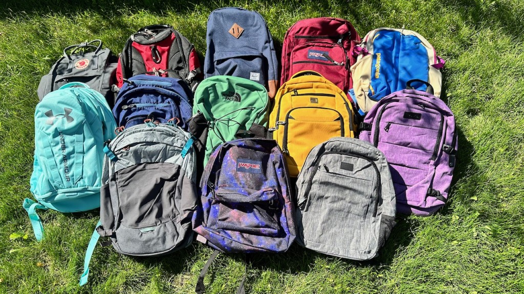 Colorful school and university backpacks in different styles and sizes