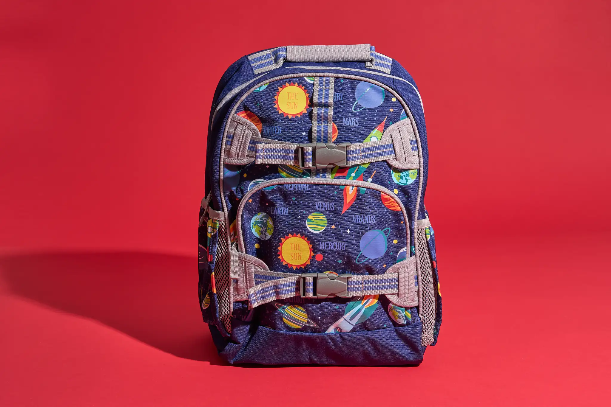 Kids school backpack with colorful space and planet design