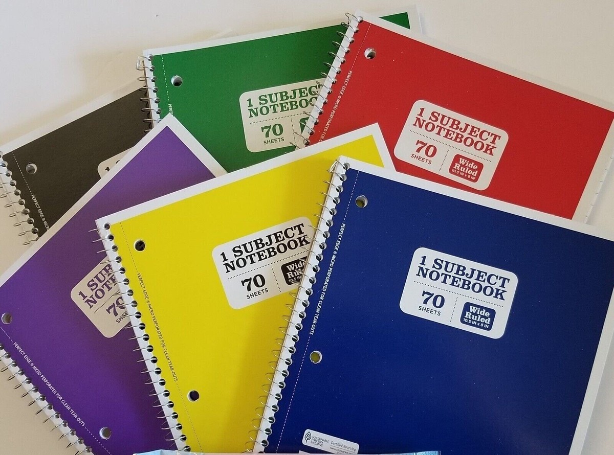 Colorful spiral notebooks for school subjects
