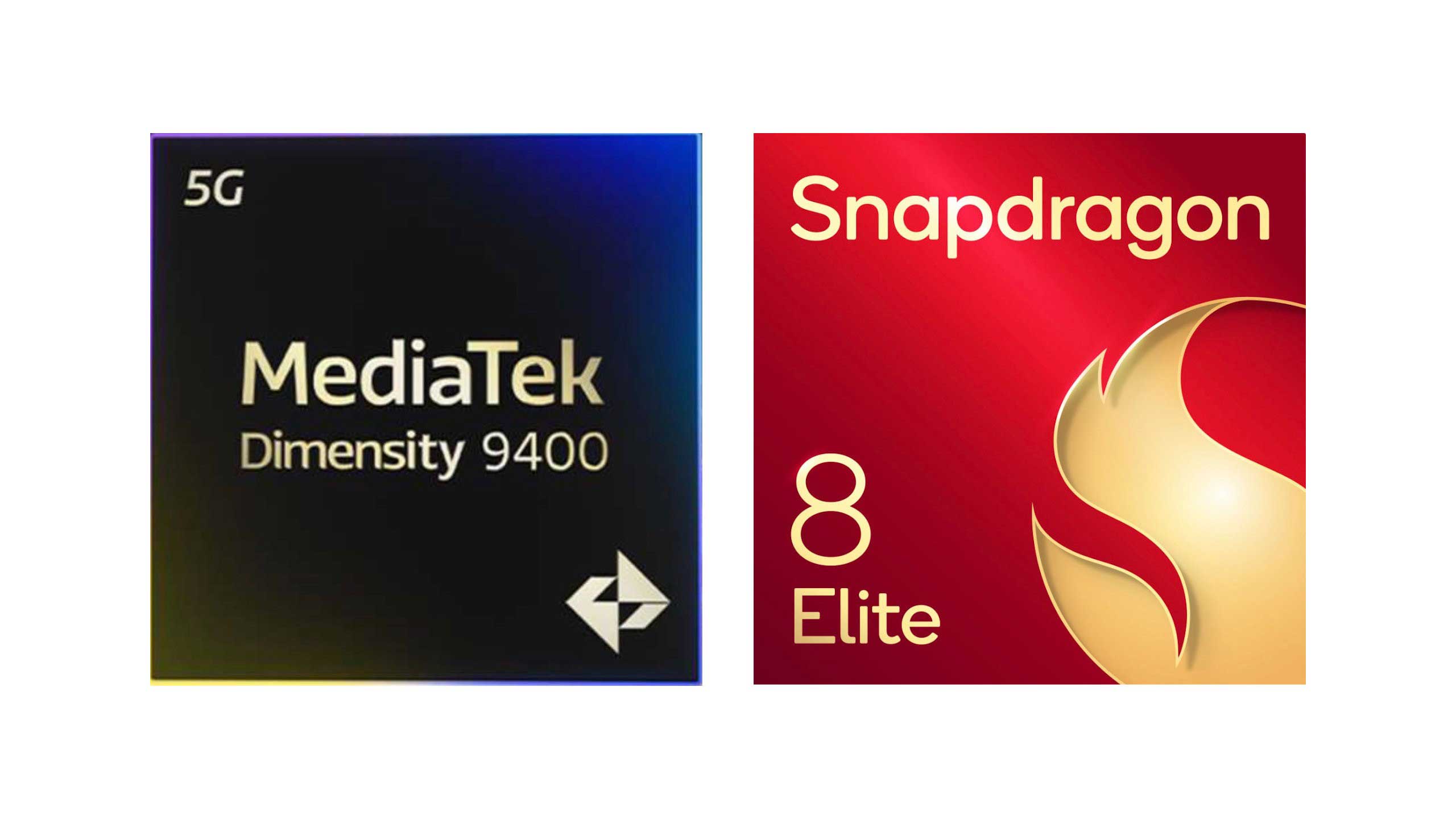 MediaTek Dimensity 9400 and Snapdragon 8 Elite processor chips side by side