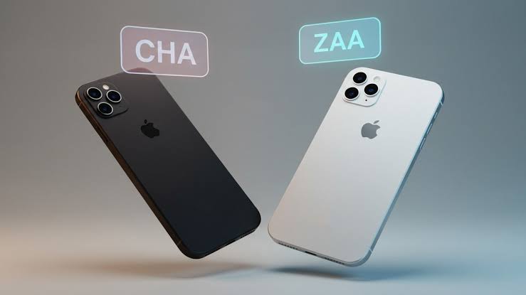 iPhone models comparing CH/A and ZA/A part numbers
