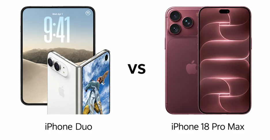 Foldable iPhone Duo compared with iPhone 18 Pro Max design