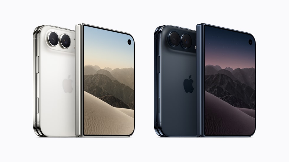 Foldable iPhone concept shown in silver and dark blue colors