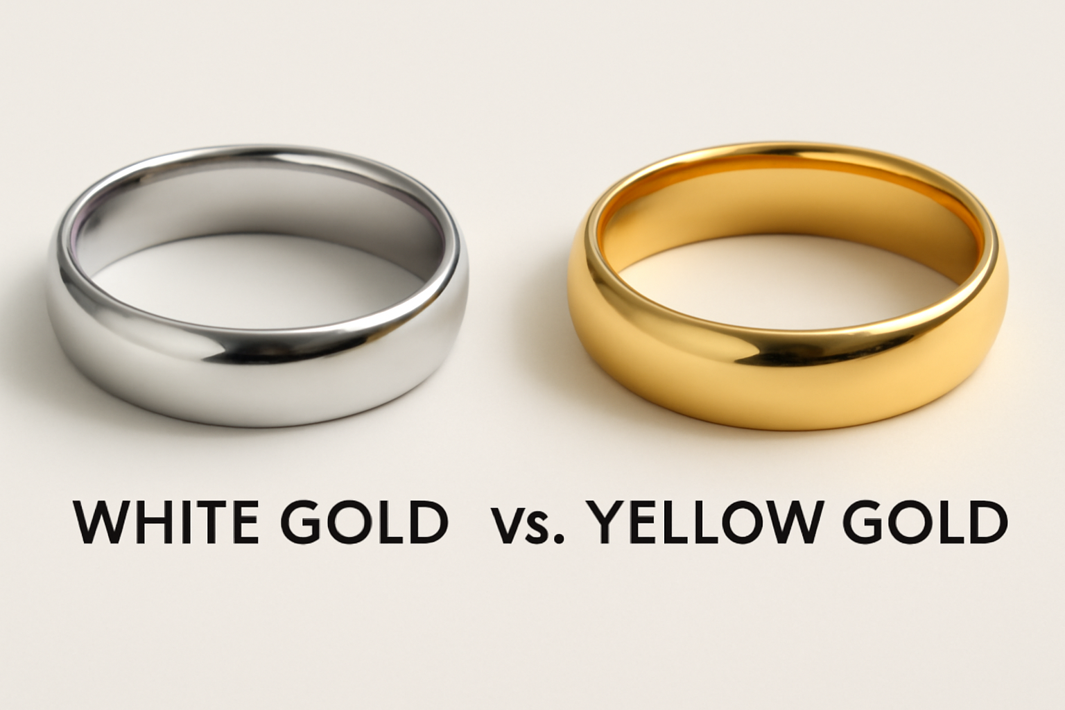 White gold and yellow gold rings compared side by side